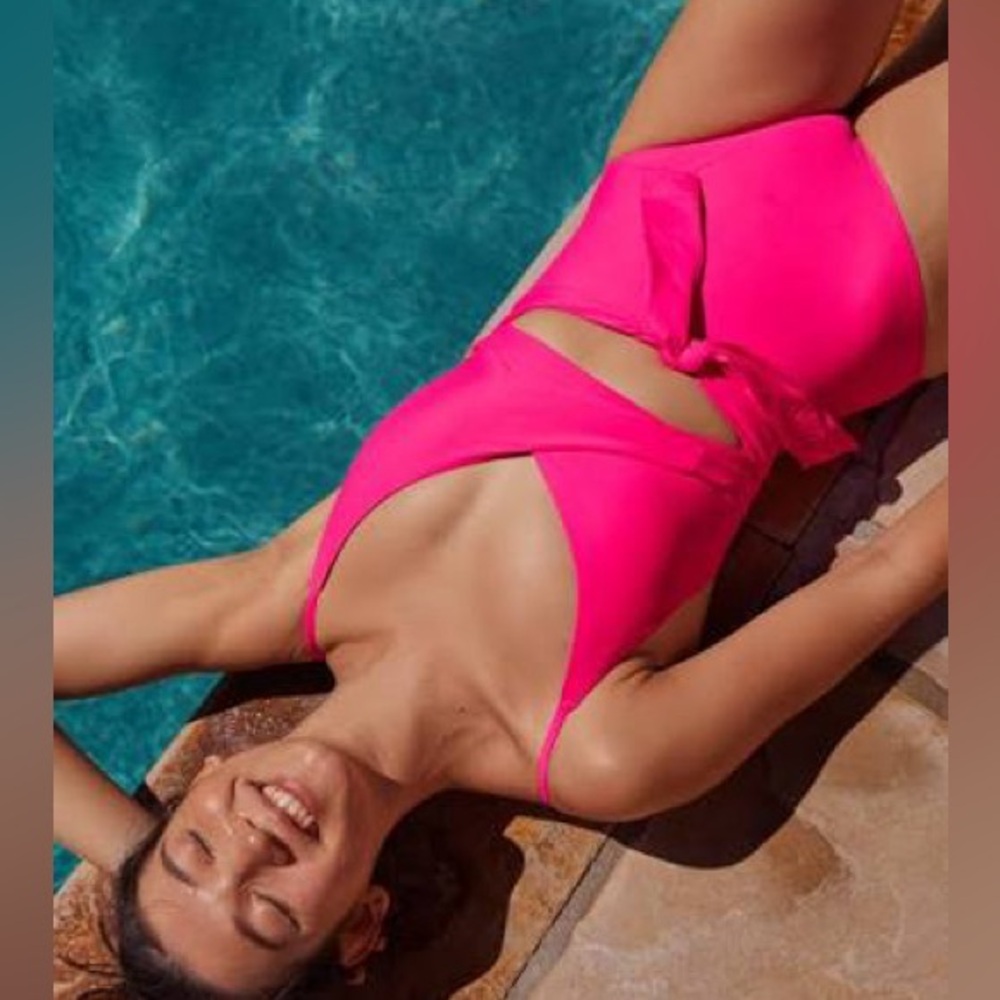 Aerie wrap cut-out One Piece Swimsuit Bright Pink